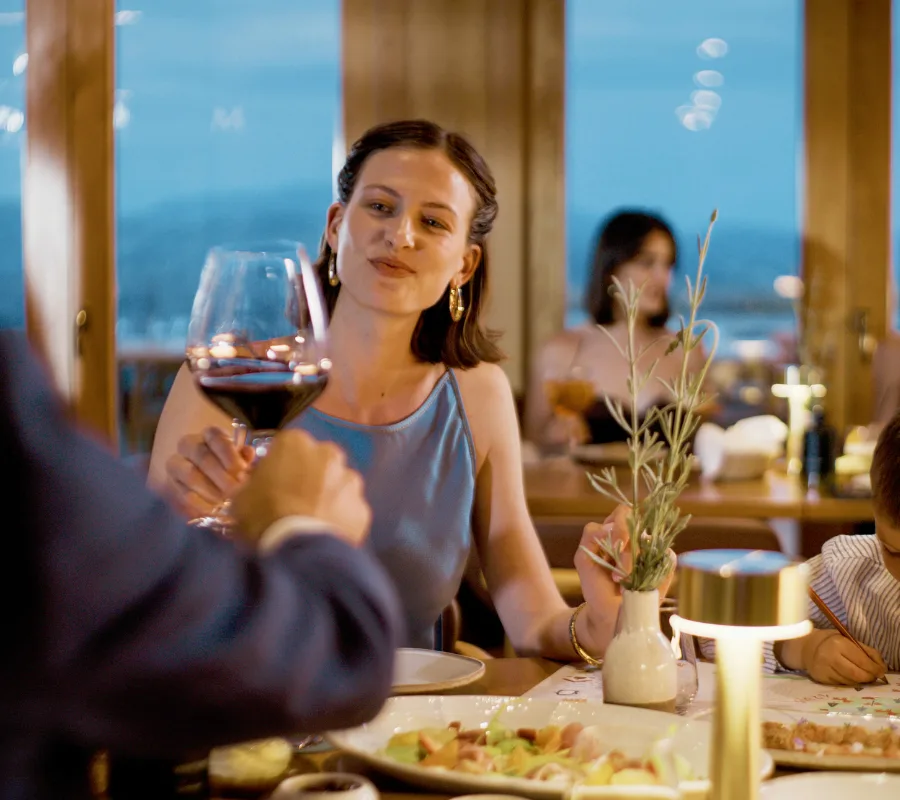 Fine dining with a glass of wine at Minthis